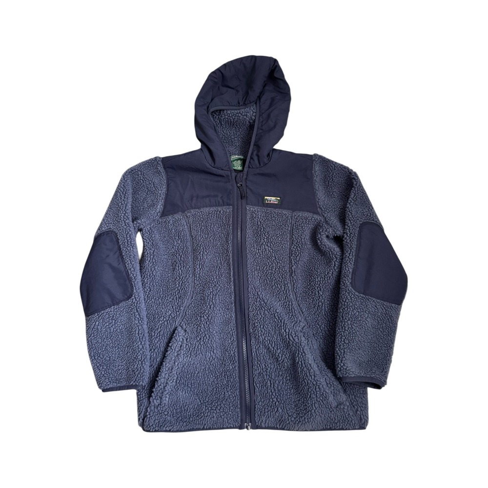 LL Bean Kids Sherpa Fleece Hooded Jacket Navy Blue Full Zip L 14-16 510829